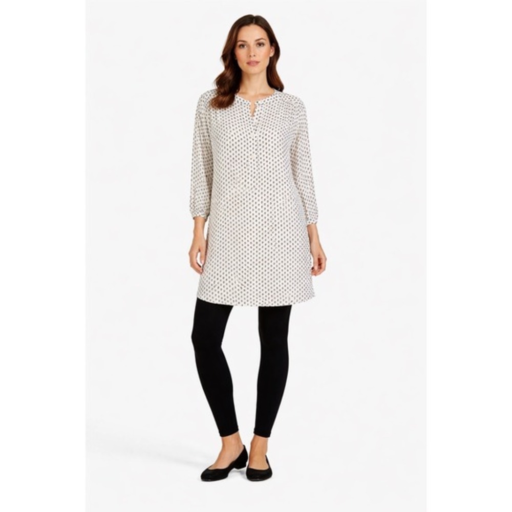 H&M Black White Geometric Print Button Front Tunic Top 12 Lagenlook Boho 72-21